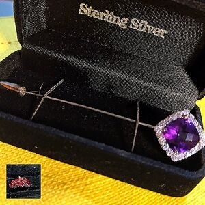 AFRICAN AMETHYST/ZIRCON PIN, STERLING SILVER. 2-3/4" INCHES LONG